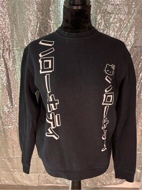 Sanrio Black Crewneck Sweater with White Hello Kitty Graphics